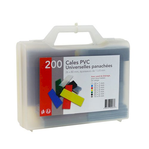 CALES UNIVERSELLES PANACHEES PVC 80X26MM VALISETTE DE 200PCS