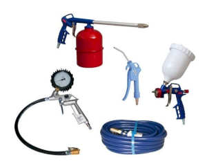 KIT COFFRET PRO 5 ACCESSOIRES PNEUMATIQUES - GONFLAGE / SOUFFLAGE / PULVERISATION / PEINTURE - REF. 325.000